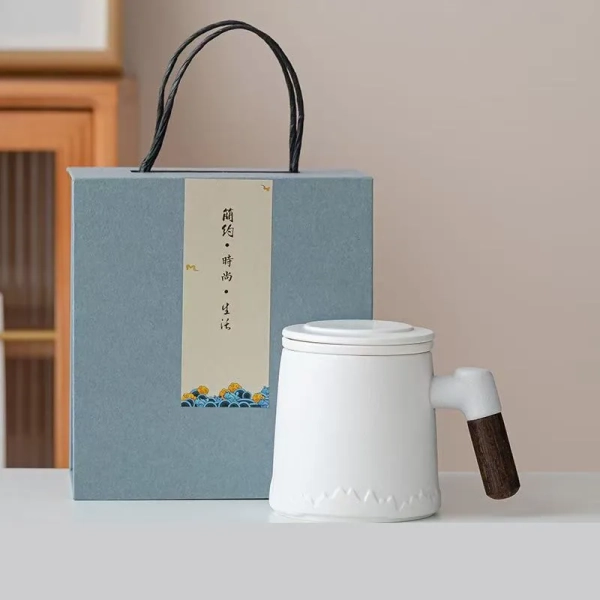 簡約木柄陶瓷泡茶壺禮盒-客製化企業茶具禮贈品